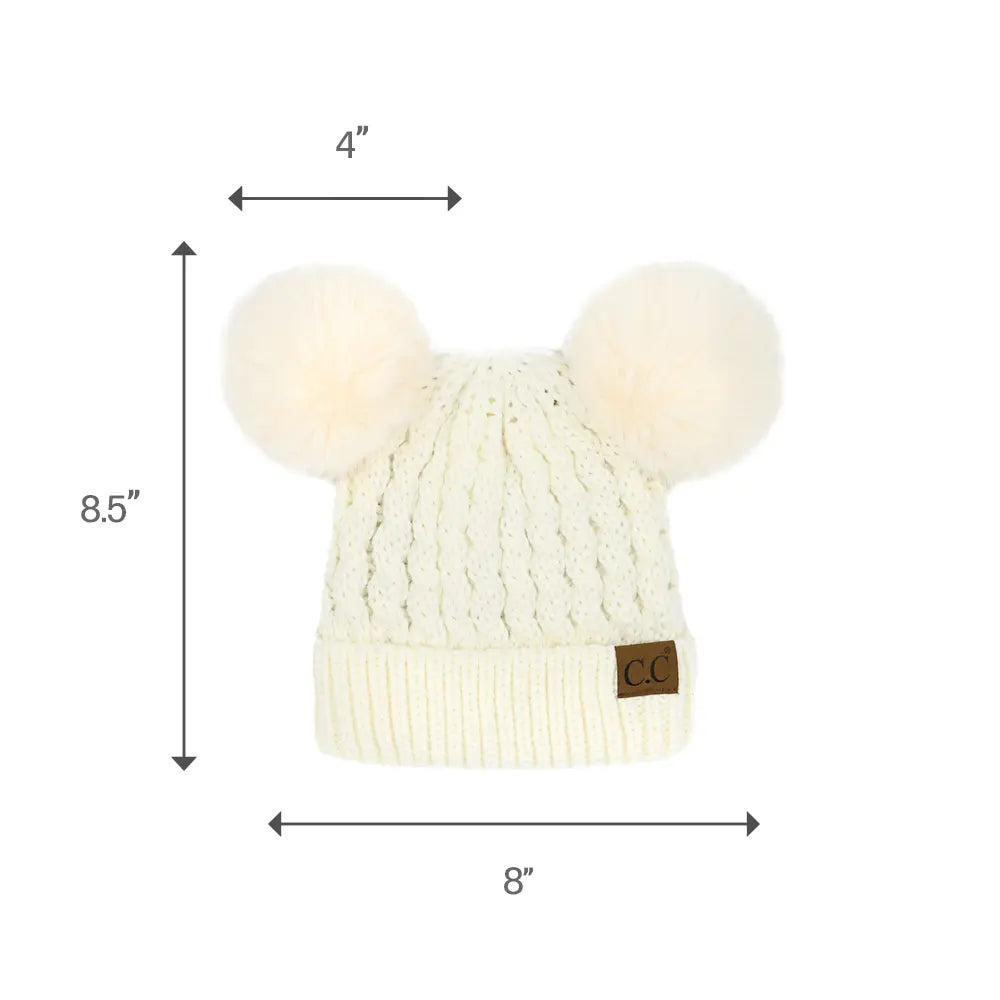 C.C Cable Knit Double Pom Beanie