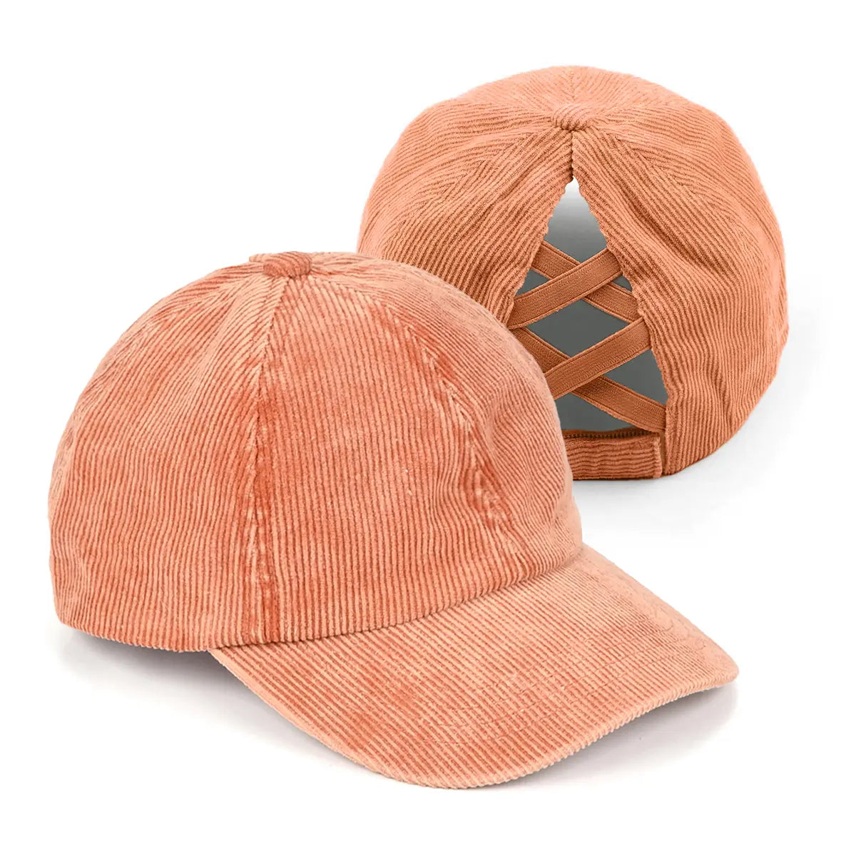 C.C Stonewashed Corduroy Criss-Cross Ponytail Baseball Cap