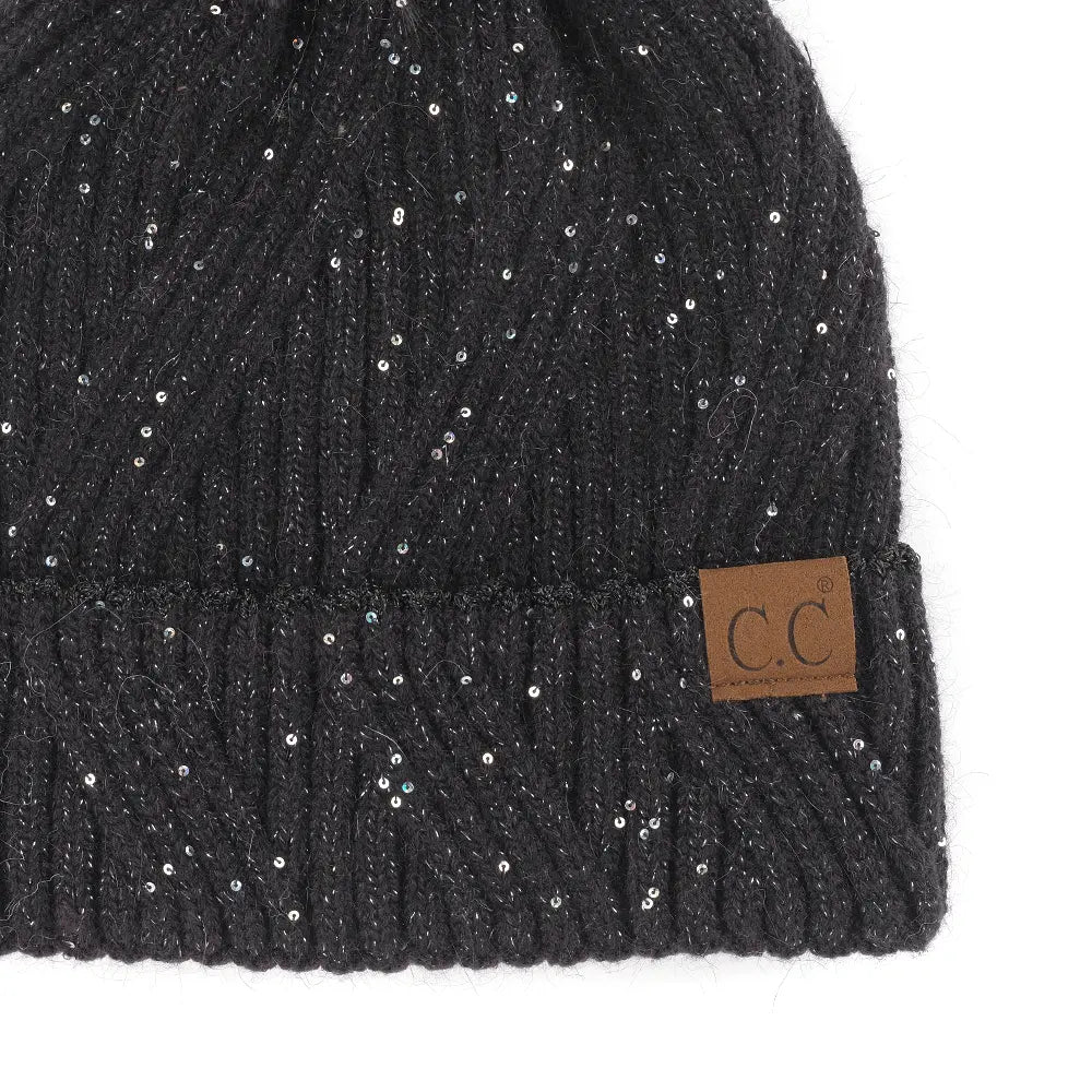 C.C Sequin Pom Beanie