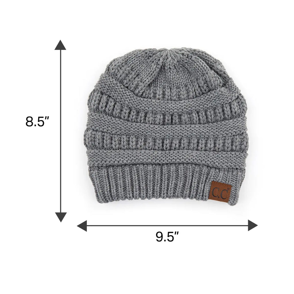 C.C Ribbed Knit Criss-Cross Ponytail Beanie