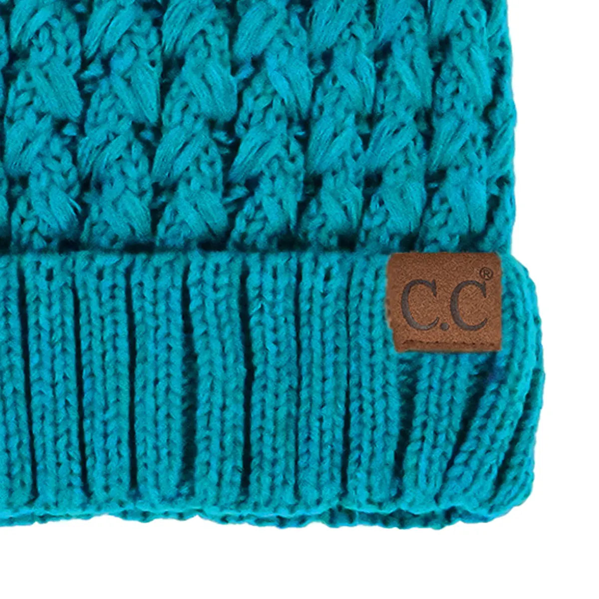 C.C Crossover Stitch Cuff Pom Beanie – Women's Lattice Knit Hat