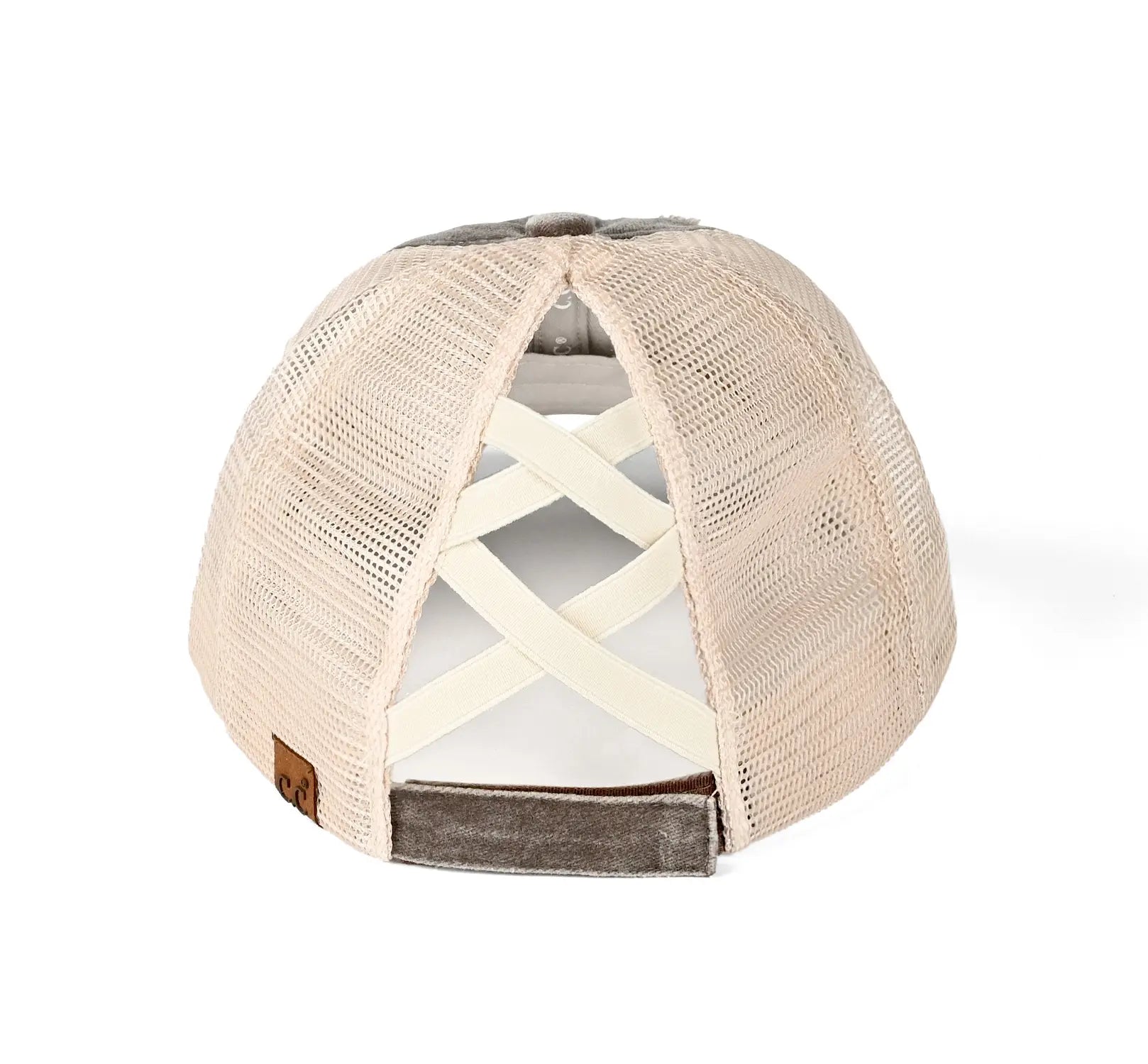 C.C 3-Tone Distressed Criss-Cross Ponytail Cap