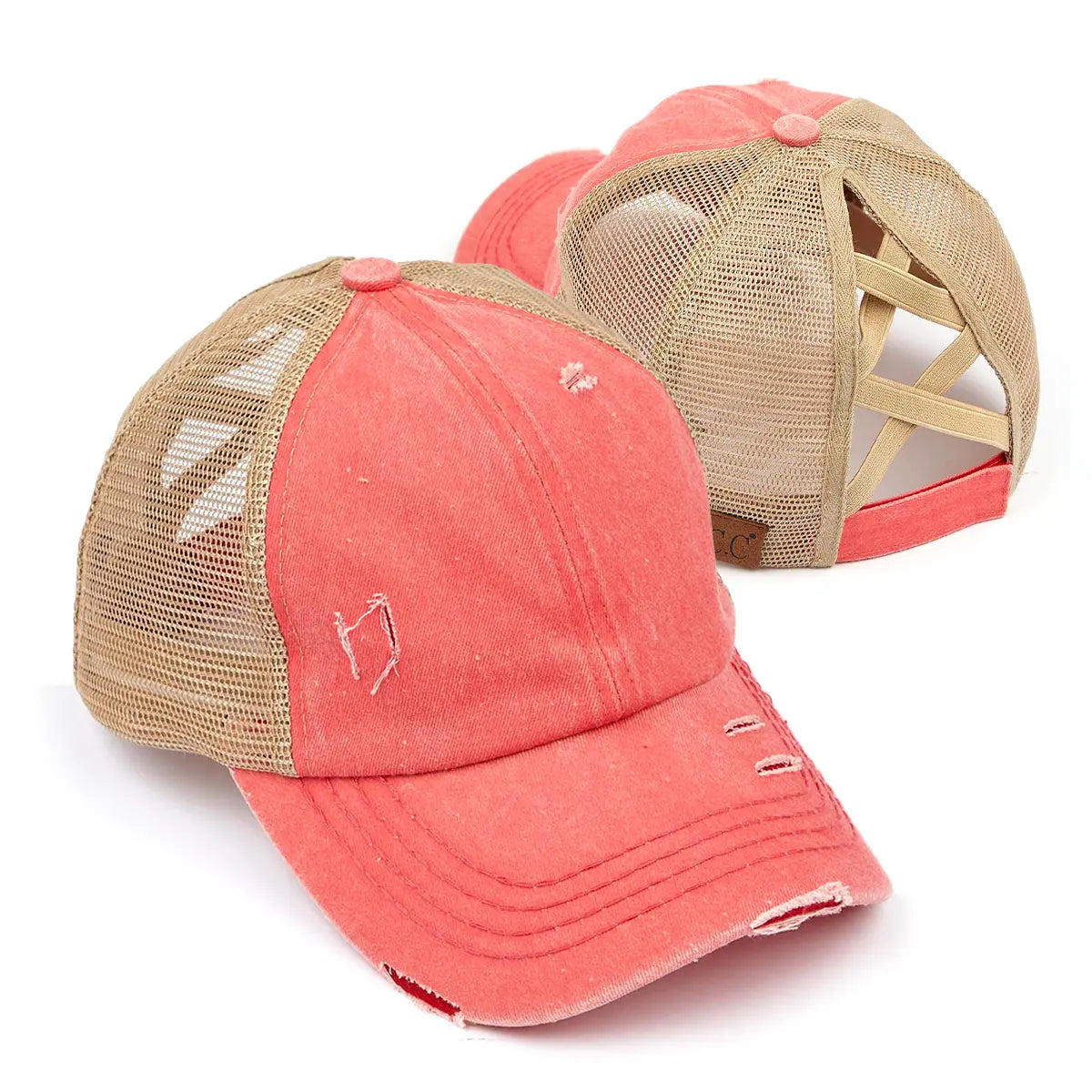 Distressed Criss-Cross Ponytail Cap