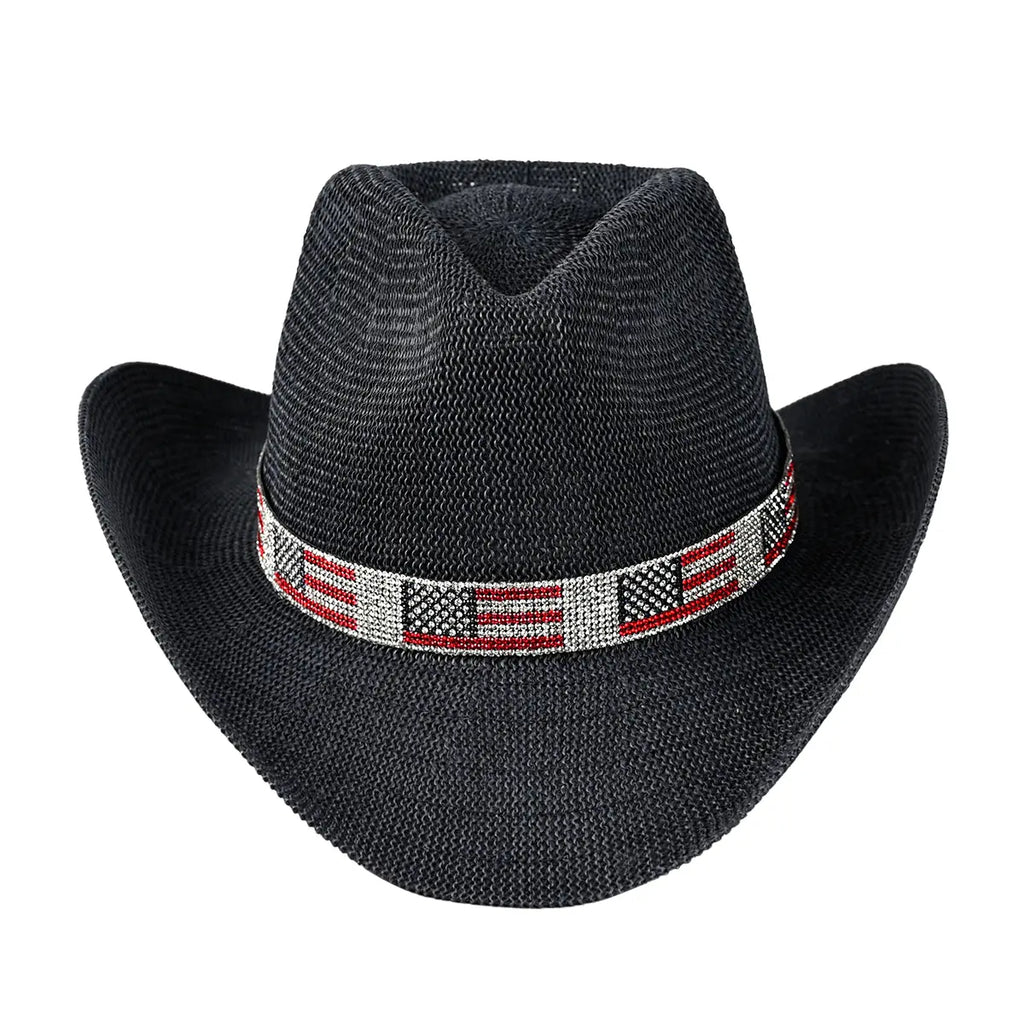 C.C USA Flag Rhinestone Band Cowboy Hat – Patriotic Sparkle Western Hat