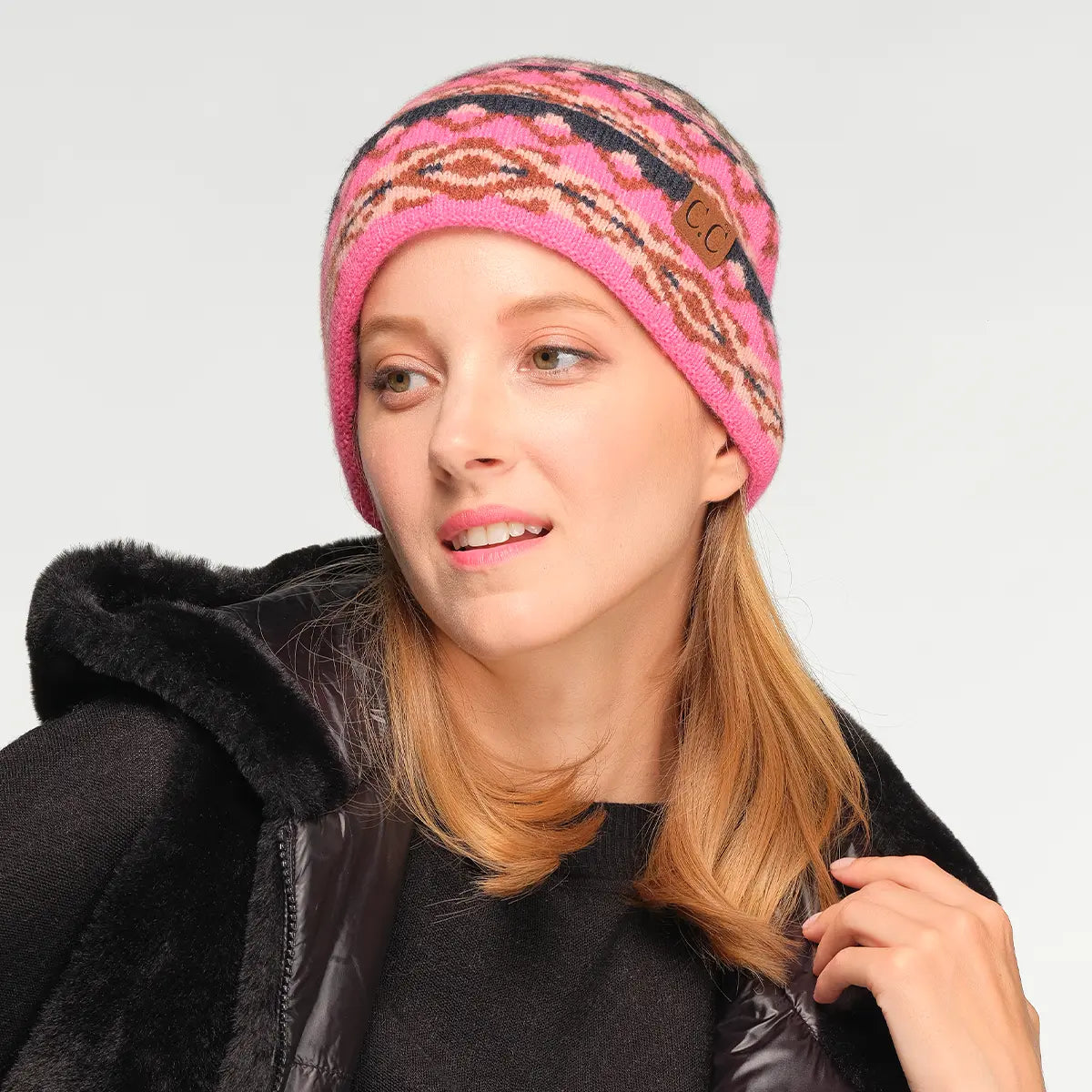C.C Recycled Aztec Print Cuff Beanie