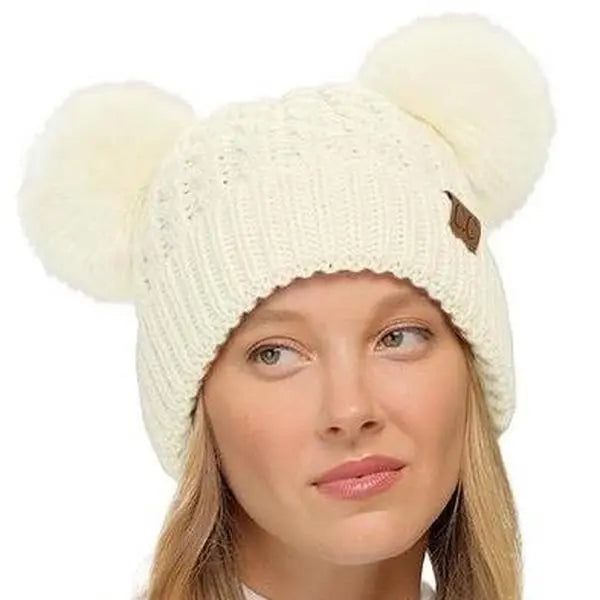 C.C Cable Knit Double Pom Beanie