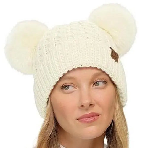 C.C Cable Knit Double Pom Beanie