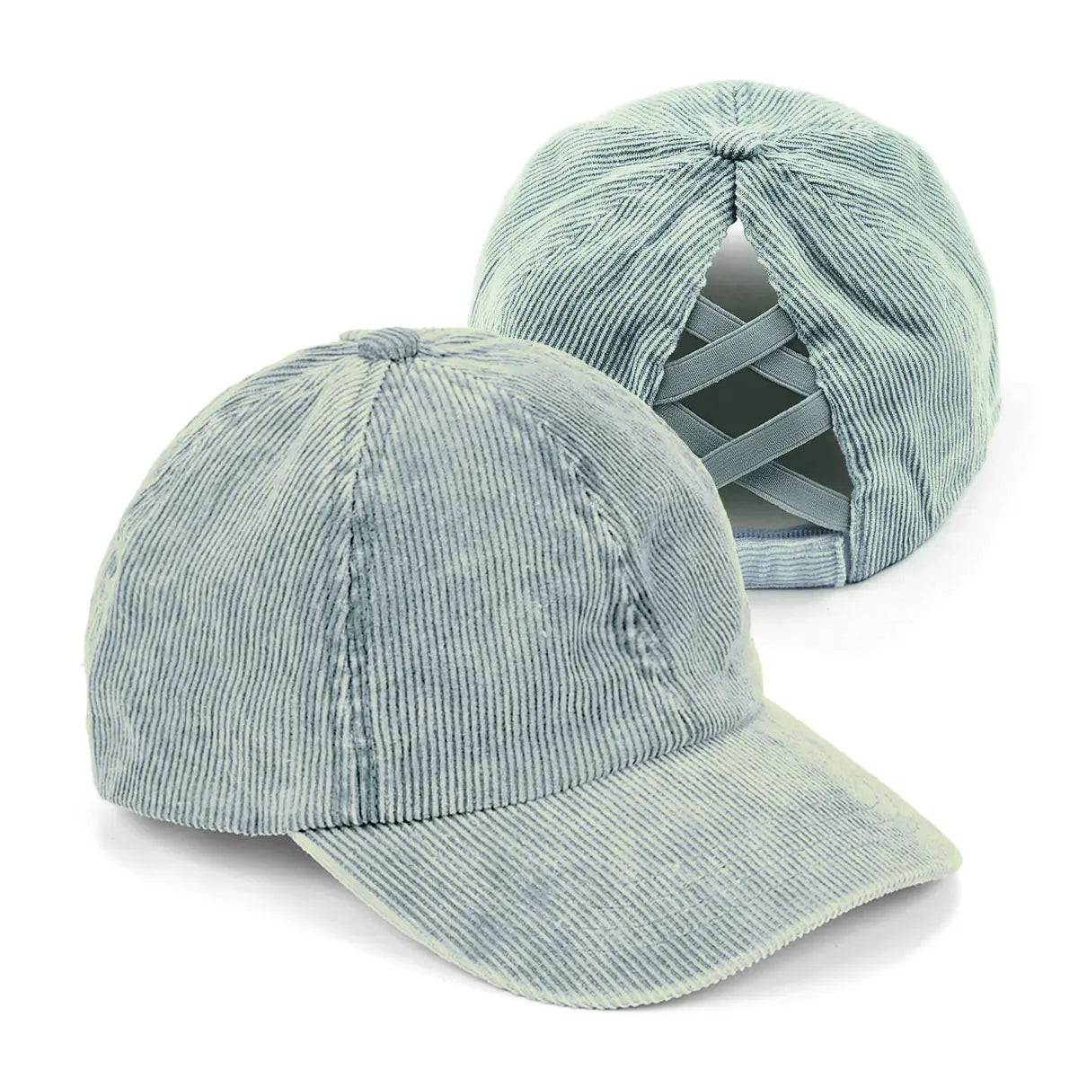 C.C Stonewashed Corduroy Criss-Cross Ponytail Baseball Cap