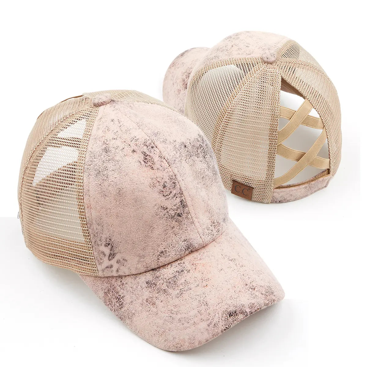 C.C Faux Leather Criss-Cross Ponytail Baseball Cap