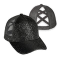 C.C Glitter Mesh Criss-Cross Ponytail Baseball Hat