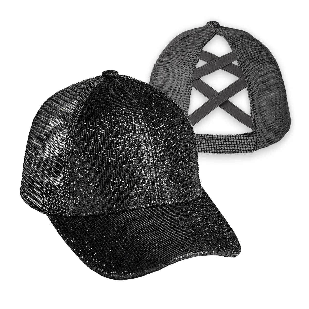 C.C Glitter Mesh Criss-Cross Ponytail Baseball Hat