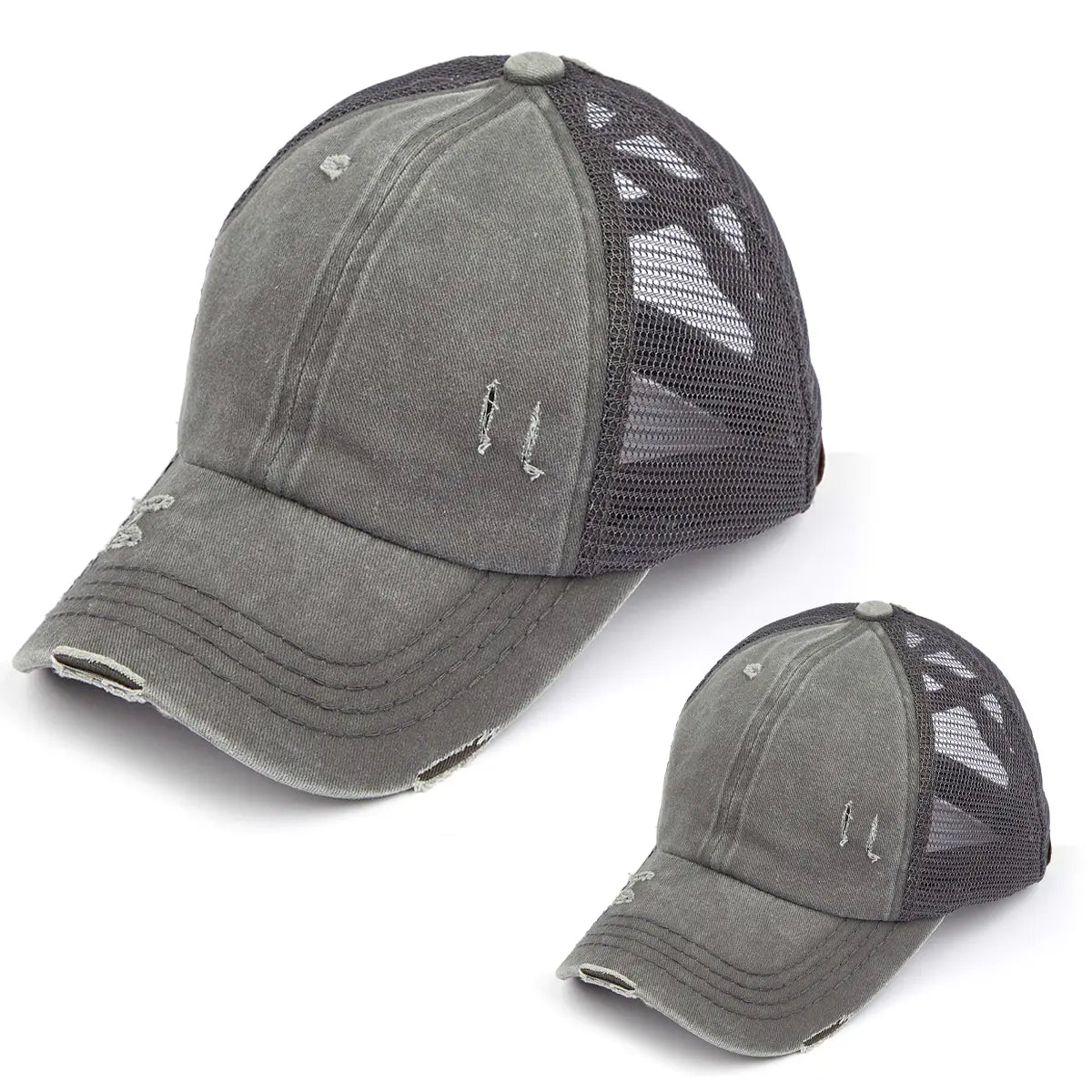 C.C Distressed Criss-Cross Ponytail Hat Mommy & Me Bundle
