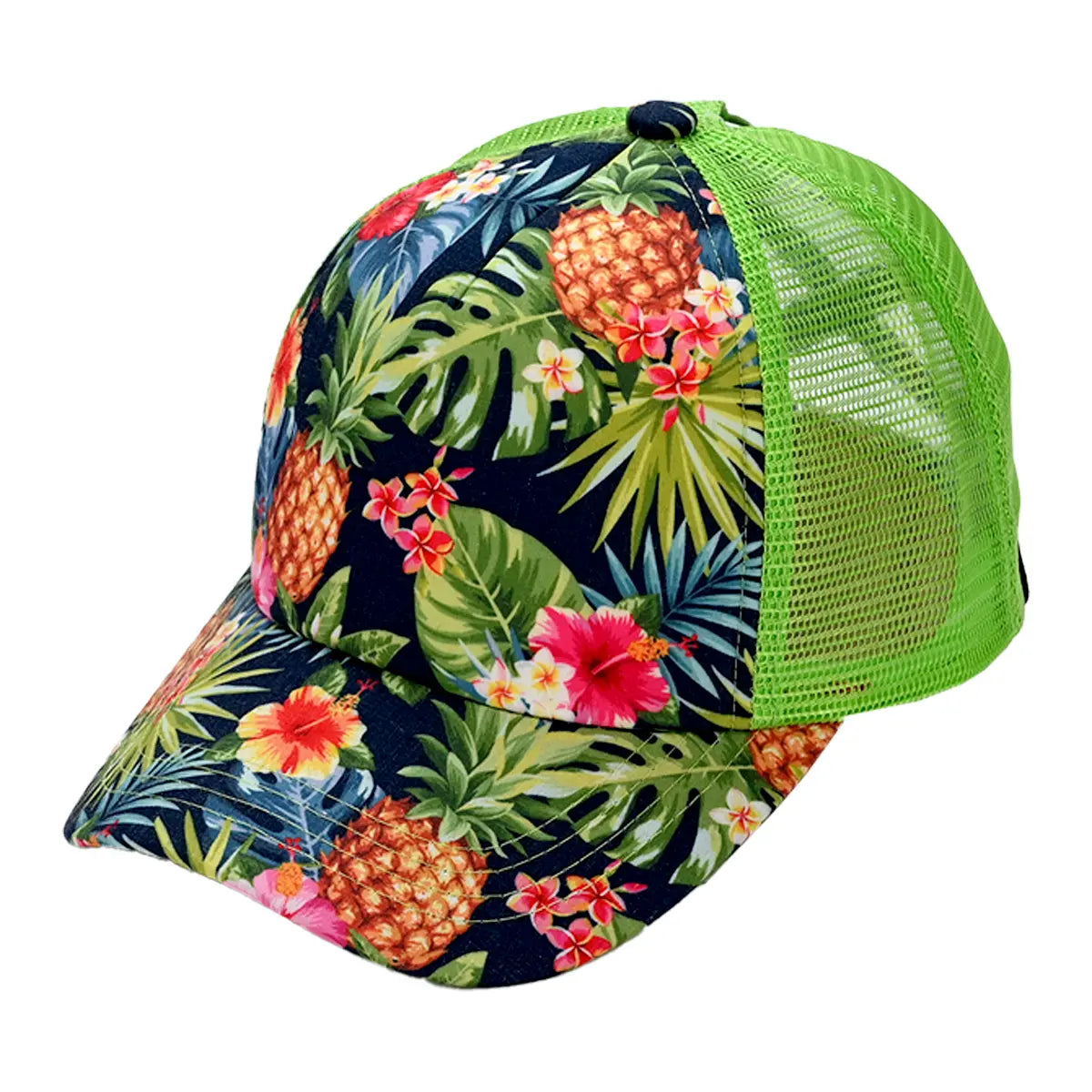 C.C Tropical Print Criss-Cross Ponytail Trucker Hat