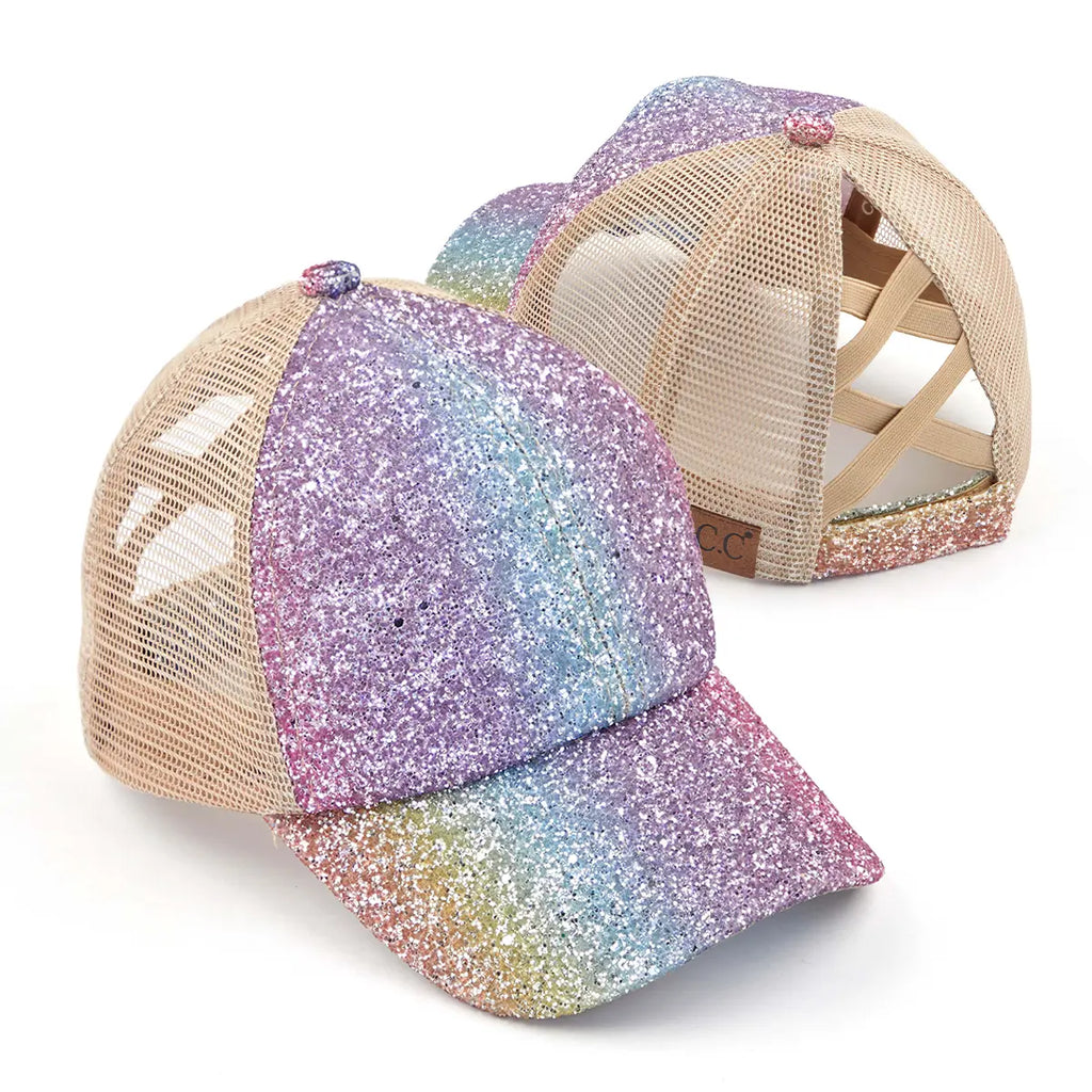 C.C Chunky Glitter Criss-Cross Ponytail Cap