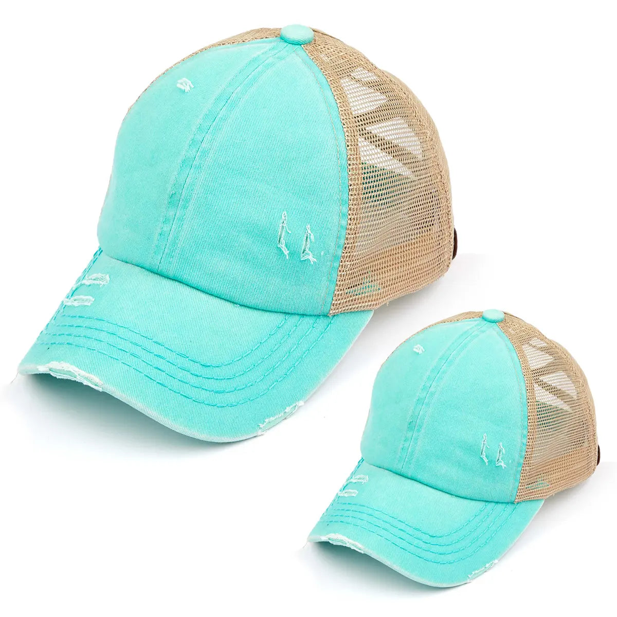 C.C Distressed Criss-Cross Ponytail Hat Mommy & Me Bundle