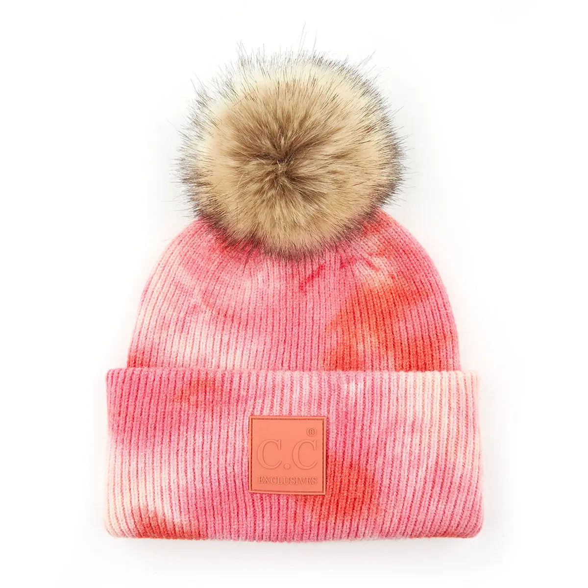 C.C Tie Dye Rubber Patch Pom Beanie