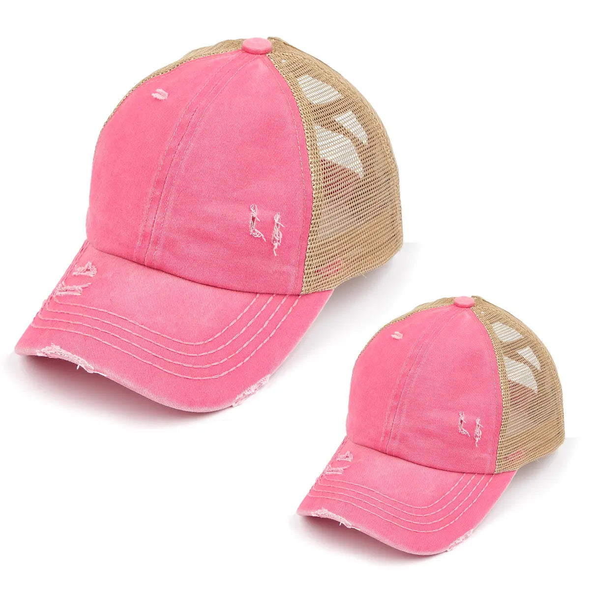 C.C Distressed Criss-Cross Ponytail Hat Mommy & Me Bundle