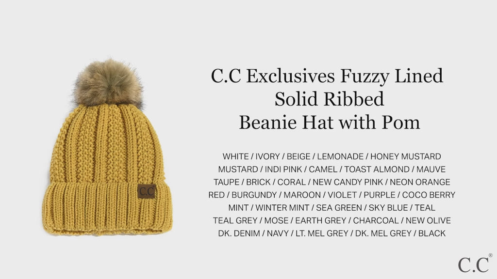 C.C Fuzzy Lined Cuff Pom Beanie – Women's Faux Fur Pom Knit Hat