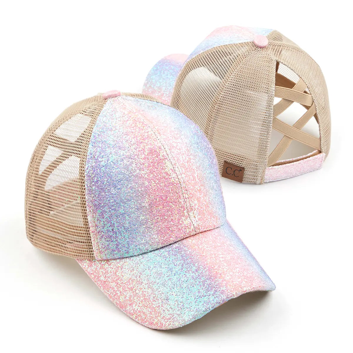 C.C Chunky Glitter Criss-Cross Ponytail Cap
