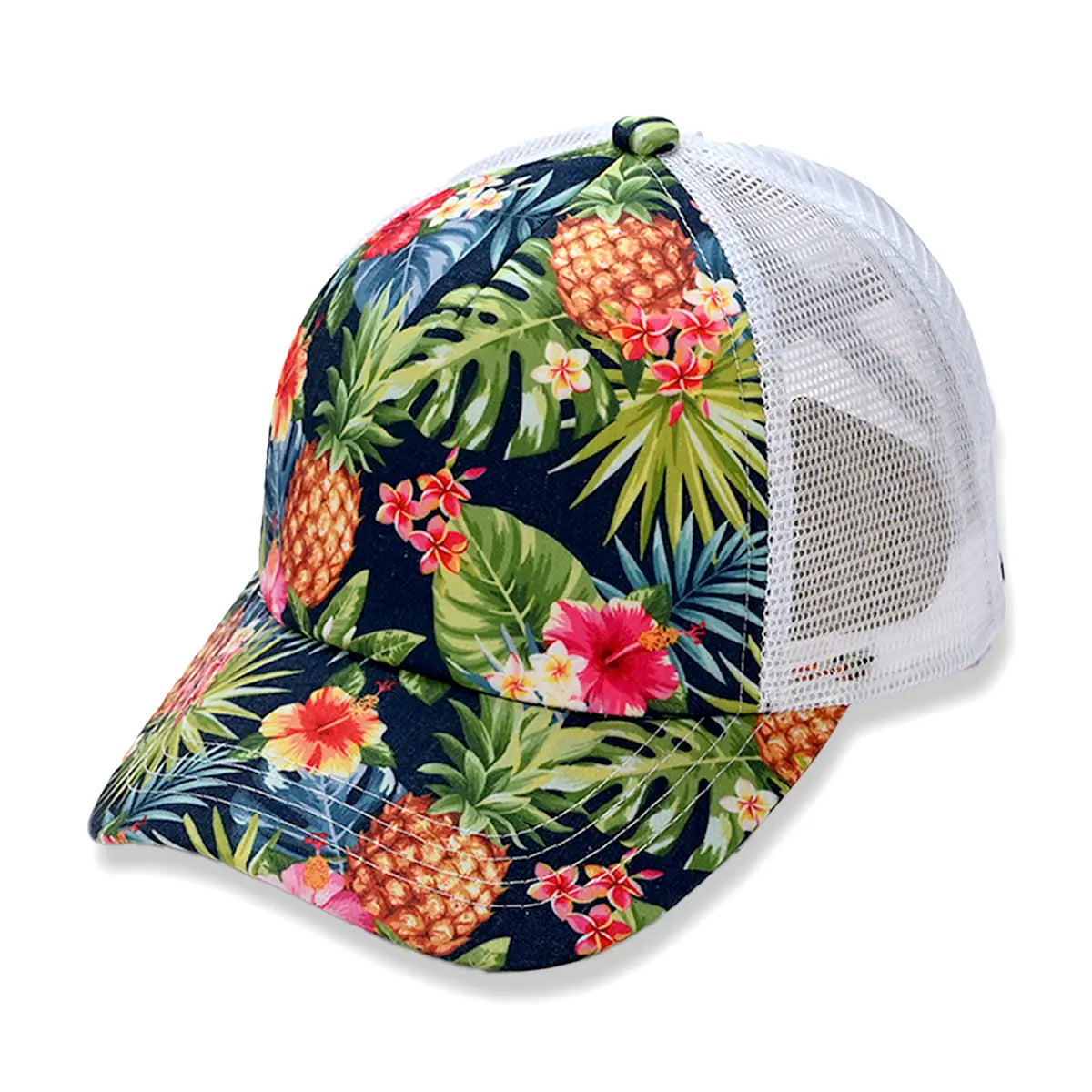 C.C Tropical Print Criss-Cross Ponytail Trucker Hat